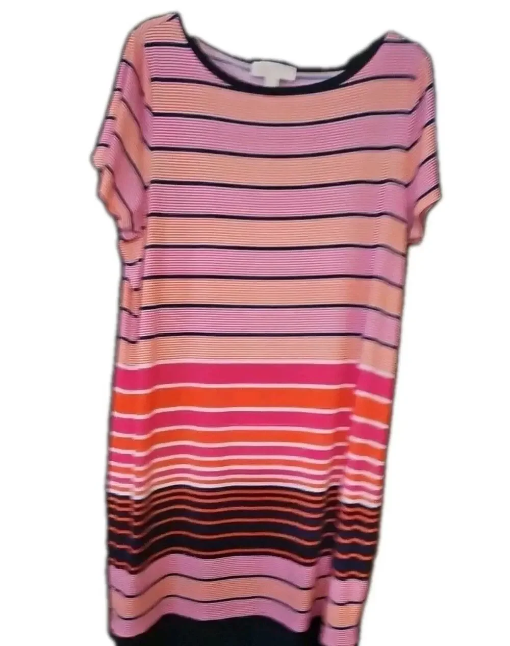 Michael Kors Dress Sz 1X Pink Blue Stripe Shift Cap Sleeve Stretch Classic